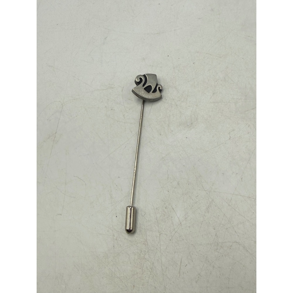 Vintage Sweden Rocking Horse Stick Pin Silver Tone Scrolled Lapel Pin